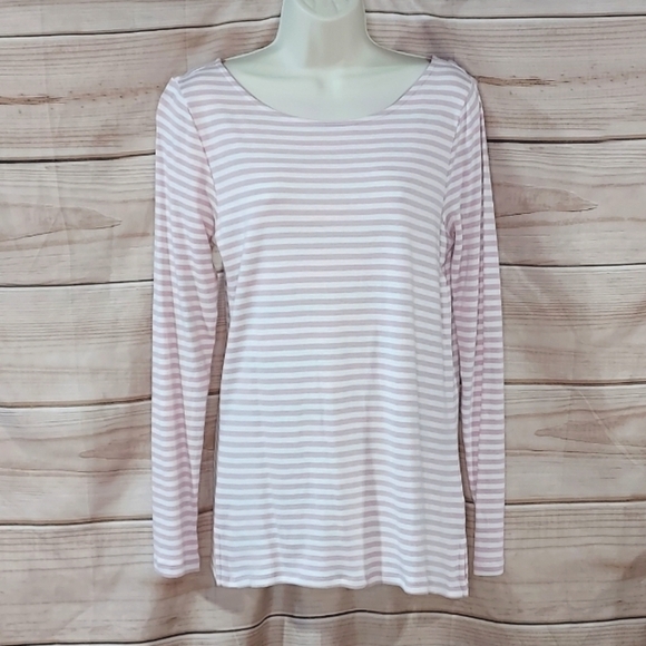 GAP lot of 2 tees long sleeve luxe soft white & black, pink & white stripes M L - Picture 9 of 14